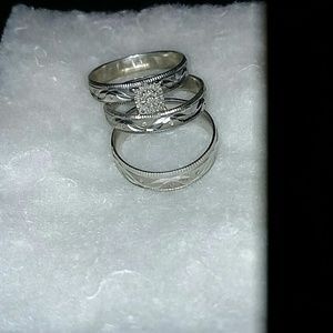 Elegant Sterling Silver Diamond Ring Wedding Set